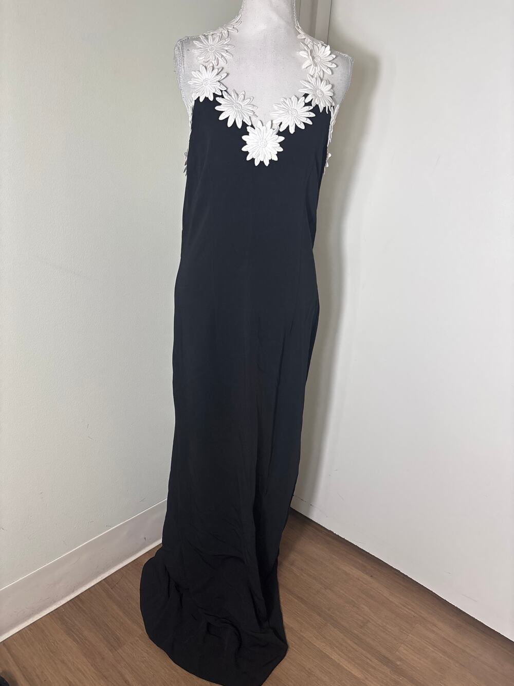 NK32 Naeem Khan Black One Shoulder Floral Strap Floor Length Dress sz 12